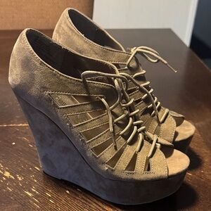 Maurices Taupe Lace-Up Wedge Shoes